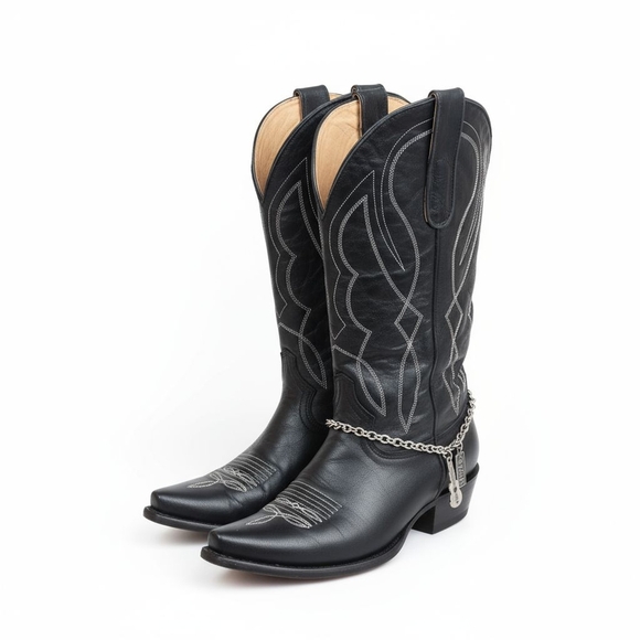 Vintage Black Silver Cowboy Western Boots Made In Mexico Size 7B - Picture 1 of 5